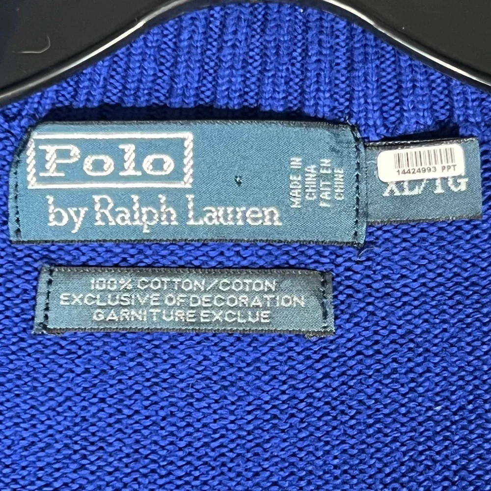 Polo Ralph Lauren Mens XL Royal‎ Blue 1/4 Zip Cotton Knit Sweater Red Pony Logo